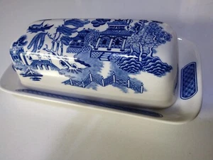 Churchill Blue Willow Bundle Butter Dish and Gravy Boat Japan - Picture 1 of 8