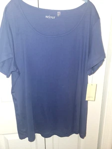 Women's Top 3X or 2X,  Sejour Brand, Blue, 100% Cotton Knit, New with Tag, Nice! - Picture 1 of 17