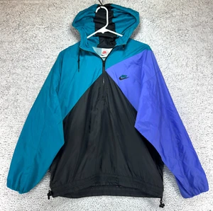 Vintage 80er Nike Colorblock Windbreaker 1/4-Reißverschluss schwarz türkis lila Unisex Erwachsene Large - Bild 1 von 7