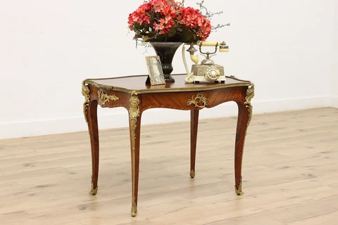 French Louis XIV Design Antique Rosewood & Bronze Tea Table #45350 Cover