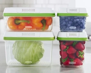Rubbermaid FreshWorks Produce Food Storage Containers 8 pc Plastic Vented Lids - Picture 1 of 7