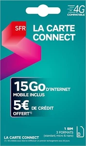 Carte sim SFR Connect 15 Go d'internet et 5€ de crédit Offert 4G Sans abonnement - Imagen 1 de 1