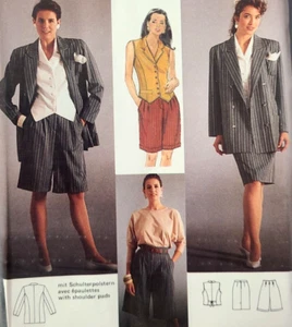 1990s UC Burda 5426 Sew Pattern Menswear Style Vest Blazer Jacket Shorts Skirt - Picture 1 of 5