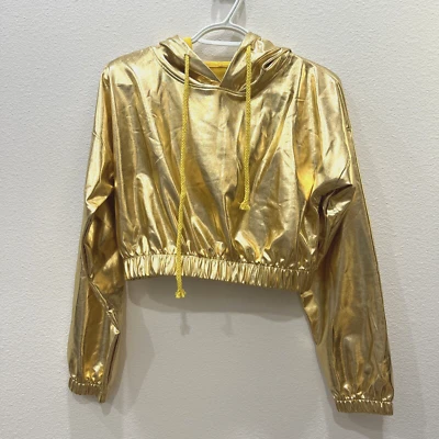 SUDADERA CON CAPUCHA METÁLICA BRILLANTE DORADA FUTURISTA NÚCLEO FESTIVAL RAVE TRAJE BAILE TALLA M Foto 1 de 4