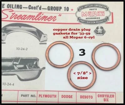 1930-1956 Plymouth Oil Drain Plug Gaskets 1940-1950 Chrysler Dodge Truck Mopar - Image 1 of 4