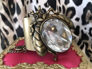 Betsey Johnson Vintage HUGE Bronze Clear Crystal Bug Insect Cuff Bracelet RARE - Picture 1 of 6