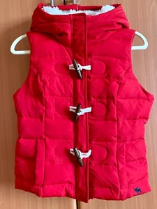 Abercrombie & Fitch Girls' Down Puffer Vest Jacket Red Hooded Zipped Size L - Picture 1 of 9