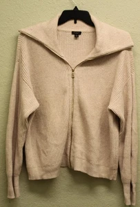 Chaqueta Suéter Ann Taylor Factory Beige XL Algodón Nylon Cremallera - Imagen 1 de 9