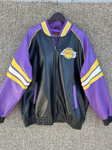 VTG Los Angeles LA Lakers NBA Faux Leather Jacket Mens Sz XL GIII Carl Banks - Picture 1 of 12