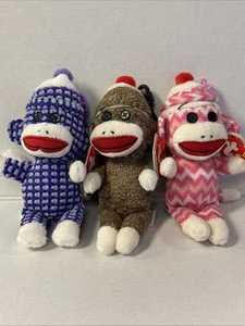 TY Sock Monkey Backpack Clip "Socks the Sock Monkey" Lot Of 3 With Tags - Picture 1 of 11