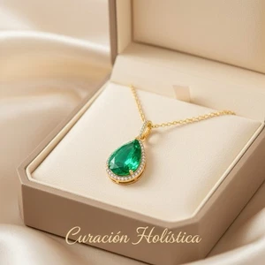 Exclusive 10x14mm Pear Nano Emerald Halo Necklace 925 Sterling Silver Gold Plate - Bild 1 von 6