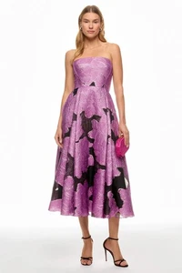 ML Monique Lhuillier Elle trägerloses Midikleid lila schwarz $ 725 Größe 4 - Bild 1 von 12