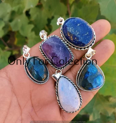 925 Sterling Silver Plated Moonstone & Mix Gemstone Pendant Lot Bulk Jewelry - Image 1 of 2