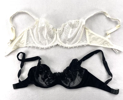 Sujetador Chantelle Mujer 36D Negro Terciopelo Encaje Floral Blanco Transparente Bordado Lote 2 Foto 1 de 4