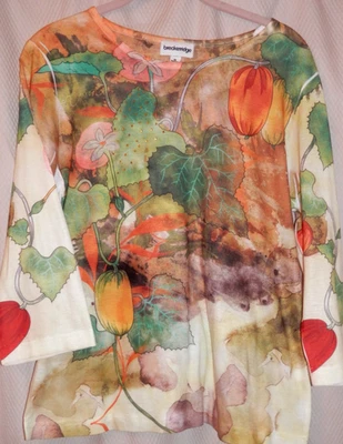 Breckenridge рукав 3/4 трикотажный топ размер M цветной осенний урожай принт/бусины - Изображение 1 из 4