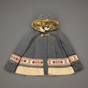 Anthropologie Elevenses Northerner Coat Womens Medium Blue Nordic Tapestry Boho - Picture 1 of 13