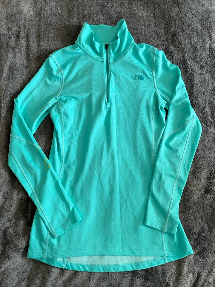 Pullover The North Face polar para mujer pequeño verde azulado cuarto cremallera informal al aire libre Foto 1 de 4