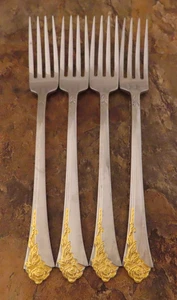 Oneida Golden Damask Rose Cube Set of 4 Dinner Forks Stainless Flatware Lot G - Picture 1 of 4