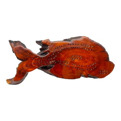 Tabla de cuna de madera maciza con forma de pez - 14" marrón oscuro hecha a mano borde vivo Foto 1 de 4