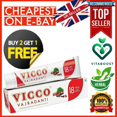 🇬🇧 Vicco Vajradanti | Ayurvedic Herbal Toothpaste | 100 Gram BUY 2 GET 1 FREE