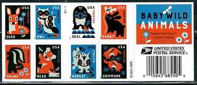 Mint US Baby Wild Animals Booklet Pane of 20 Forever Stamps Scott# 6006-15 (MNH) - Image 1 of 2