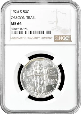 USA half dollar (50 cents) 1926 S, NGC MS66, "Oregon Trail Memorial" silver coin - Image 1 of 2