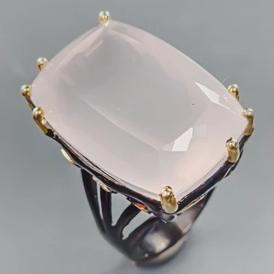 Anillo de cuarzo rosa natural hecho a mano de 50 quilates + plata de ley 925 tamaño 8,75/R438363 Foto 1 de 4