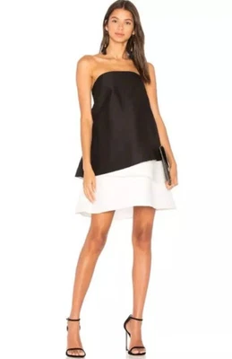 NUEVO Vestido Halston Heritage Negro Sin Tirantes Swing Trapecio En Niveles Talla 8 Cóctel Foto 1 de 4