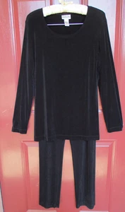 Conjunto de Pantalones de Dos Piezas Chico's Travelers Talla 1 Negro Cuello Redondo Pull On Sin Plancha Usado en Excelente Condición - Imagen 1 de 4