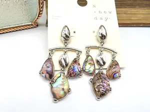 A New Day Silver Tone Abalone Boho Dangle Earrings Y39 - Picture 1 of 1