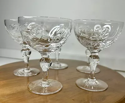 Set Of 5 Vintage Stuart Crystal Minuet Pattern Champagne Glasses 1960’s, England - Image 1 of 4