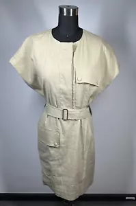 Neu mit Etikett Theory Utilitarian Leinenmischung Etuikleid Cargokleid Gürtel beige Größe 4 - Bild 1 von 13