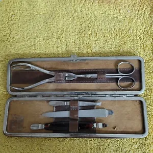 Vintage Solingen 5 piece Nail Kit, Genuine Leather Brown Case, Made in Germany - Picture 1 of 17
