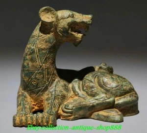 Old Chinese Warring States Bronze Ware Animal Lying Tiger Beast Statue Sculpture - Picture 1 of 9