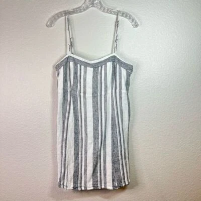 Vestido para mujer Ella Moss a rayas mezcla de lino recortado blanco gris talla grande Foto 1 de 4