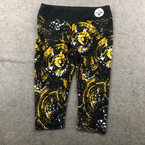 Pittsburgh Steelers Leggings Women Large Black Yellow Geometric Logo Capri Pants Cover