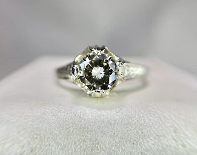 Vintage Art Deco 18k White Gold Natural Round Diamond Solitaire Engagement Ring - Image 1 of 4