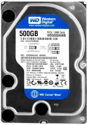FESTPLATTE WD CAVIAR BLUE 500GB 7200U/min 16MB ATA IDE WD5000AAKB 3.5'' Zoll - Bild 1 von 3