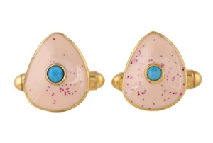 Turquoise 14K Gold Plated Art Deco Enameled Cufflinks - Picture 1 of 5