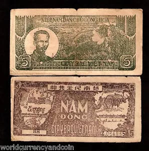 VIETNAM 5 DONG P-17 1948 X 50 PCS LOT BUNDLE RIFLE BUFFALO HO CHI MINH BILL NOTE - Picture 1 of 2
