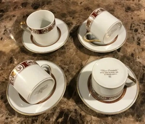 Vtg 8 Pc Fitz & Floyd Fleur Orientale 4 Demitasse Cups & Saucers Rust Red Gold - Picture 1 of 11