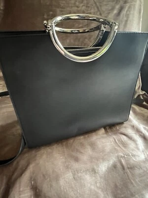 BCBGeneration Crossbody Ring Handle Satchel BLACK & SILVER , SEE PHOTOS NICE - Image 1 of 4