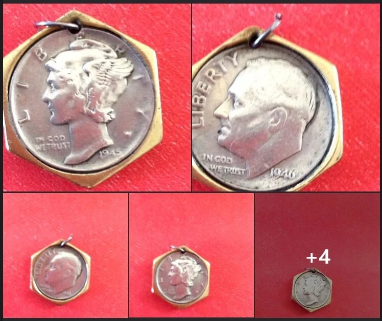  Silver Coin Mercury Dime Roosevelt 1945 1946 Key Date Necklace Good Luck Charm - Image 1 of 4