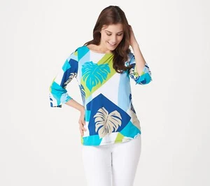 Maglione maglia stampa foglia Bob Mackie - blu navy - taglia 2X - Foto 1 di 1