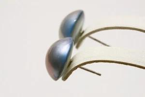 Mabe Pearl Earrings 14mmUP Blue Gray 14KWG - Picture 1 of 3