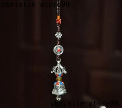 Vajra Phurpa Campanas Estatua Amuleto Colgante Budismo Tibetano Tíbet Plata Incrustación Gema Foto 1 de 4
