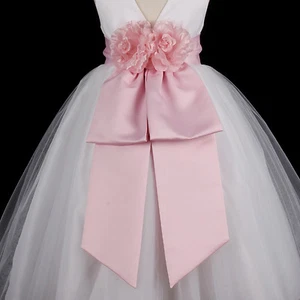 Pink Sash Wedding Flower Girl Dress Bow Waistband 12M 18M 2 3/4 5/6 7/8 9/10 12 - Picture 1 of 1