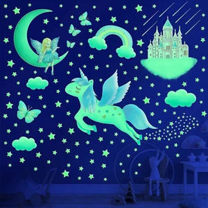 Glow in the Dark Stars for Ceiling,Unicorn Wall Decals Stickers for Girls Bedroo - Picture 1 of 12