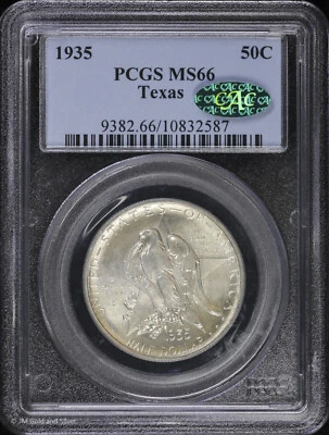 1935 P Texas Commemorative Half Dollar PCGS MS 66 CAC | Uncirculated UNC BU - Image 1 of 4