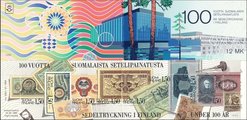 Billetes de 100 años estampillas finlandesas folleto Finlandia como nuevo MNH folleto 1985 Foto 1 de 1